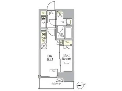 ザ・ライオンズフォーシア文京湯島(1DK/7階)の間取り写真