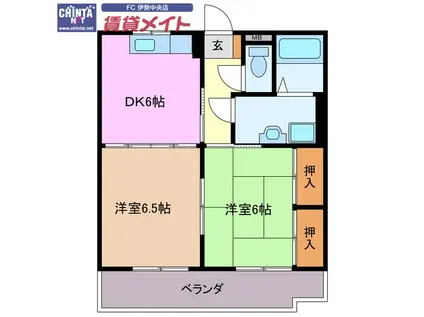 ファミーユ ヤマナカ(2DK/3階)の間取り写真