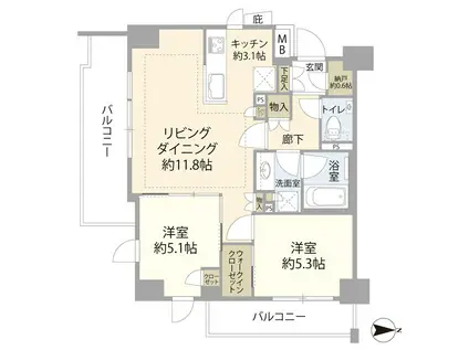 クレヴィア練馬中村橋(2SLDK/5階)の間取り写真