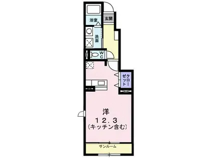 ミューA(ワンルーム/1階)の間取り写真