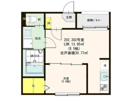 プレミアムテラス松葉町(1LDK/2階)の間取り写真