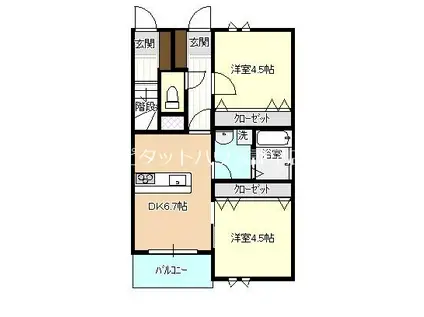 LAFONTE小船越(2DK/2階)の間取り写真