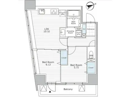 ウィステリア エス 上野(2LDK/11階)の間取り写真