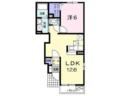 ポポラーレハイツK.T(1LDK/1階)の間取り写真