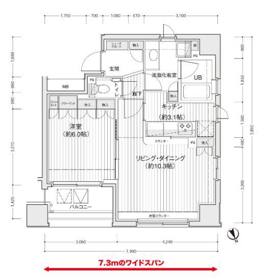 ドゥーエ銀座イーストII(1LDK/5階)の間取り写真