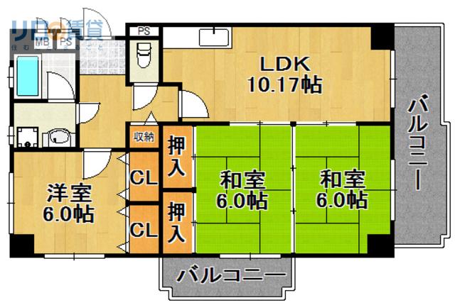 グランドゥール平井(3LDK/2階)の間取り写真