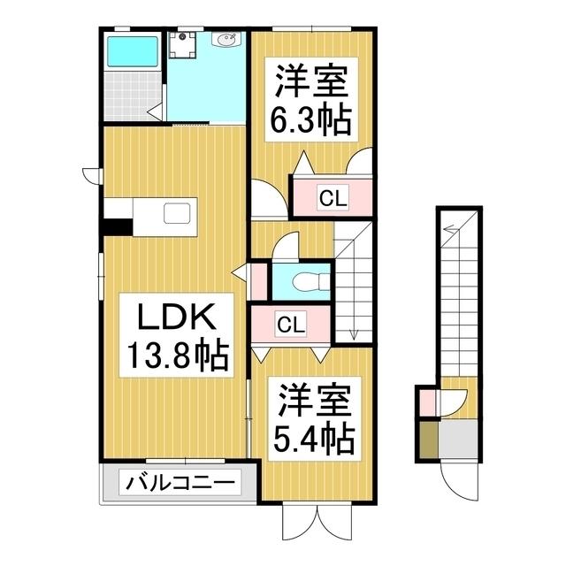 MAST TOWN デュオB(2LDK/2階)の間取り写真
