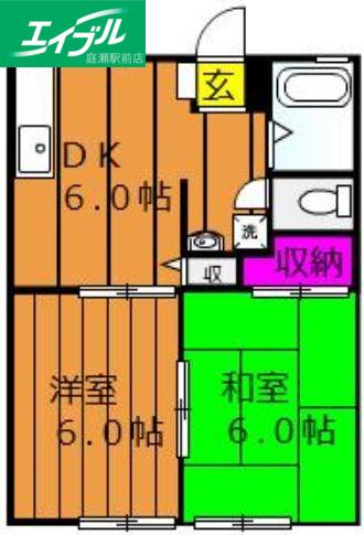 ツインβ(2DK/2階)の間取り写真