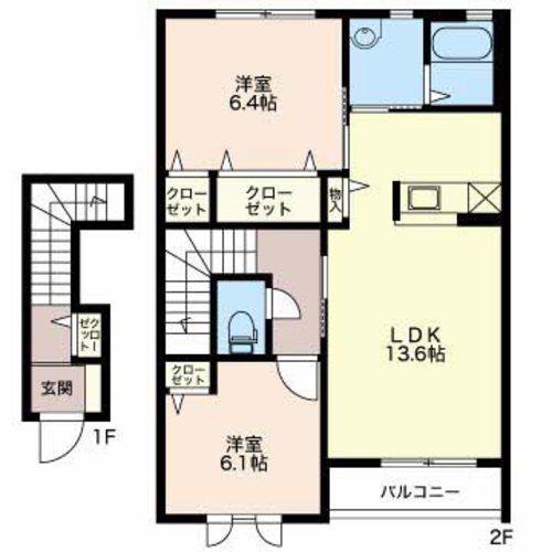 ディアス杉山C(2LDK/2階)の間取り写真