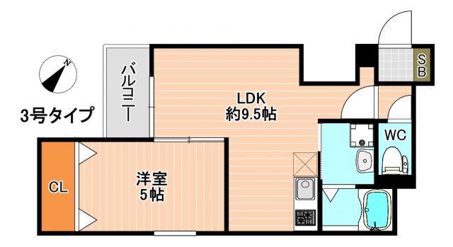 CRECIA北方(1LDK/3階)の間取り写真
