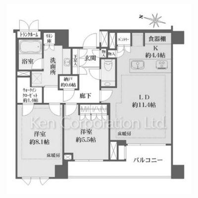 ザ・パークハウス千代田六番町(2LDK/1階)の間取り写真