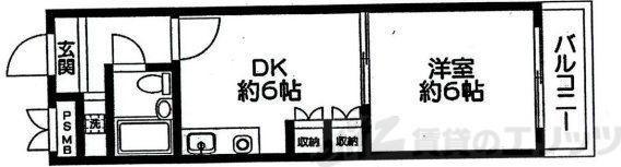 旭シックスマンション(1DK/2階)の間取り写真