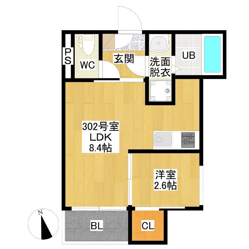 R-SMART尾頭橋(1LDK/3階)の間取り写真