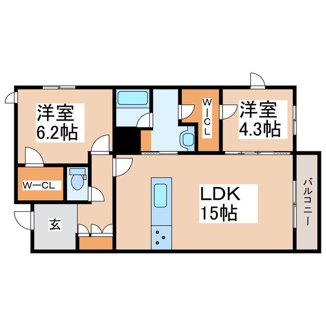 シャーメゾンROCK FIELD(2LDK/2階)の間取り写真