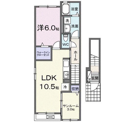 プリムローズ 日向(1LDK/2階)の間取り写真