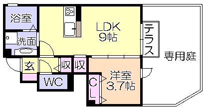 ヴァン・テ・アン(1LDK/1階)の間取り写真