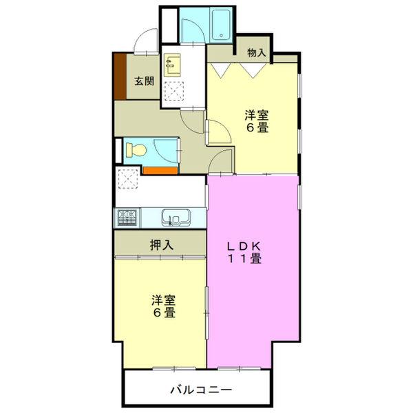 ひまわり館1ST(2LDK/6階)の間取り写真