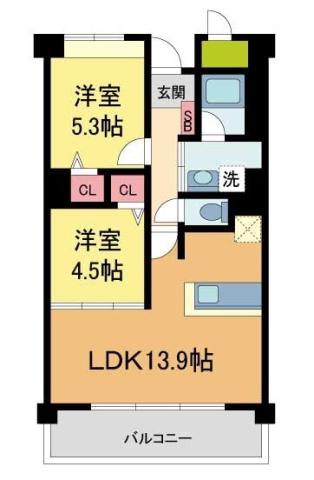 セリシール夙川苦楽園(2LDK/4階)の間取り写真