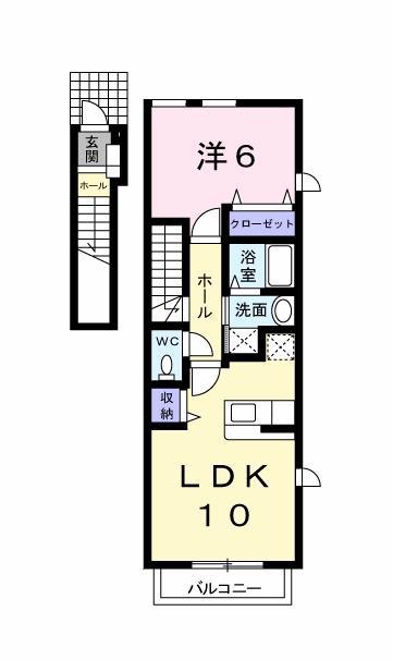 オーヴA&M(1LDK/2階)の間取り写真