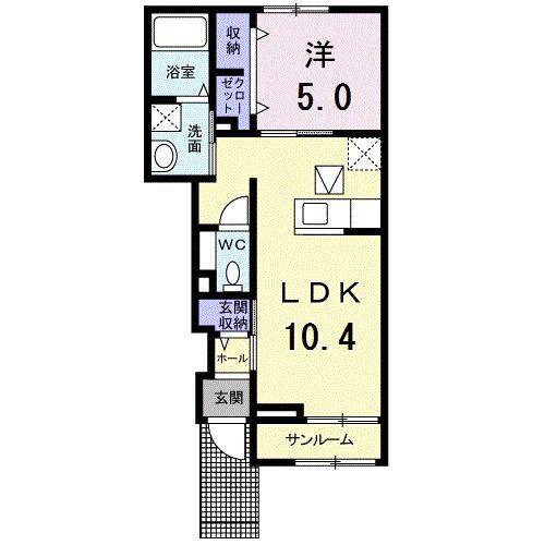 シャトレ シエルV(1LDK/1階)の間取り写真