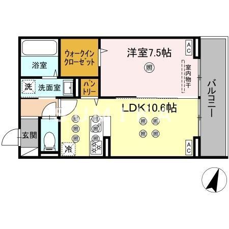 トリシア西崎本町(1LDK/2階)の間取り写真