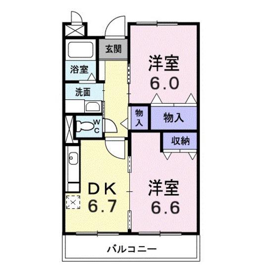 グランドハイツ深川(2DK/3階)の間取り写真