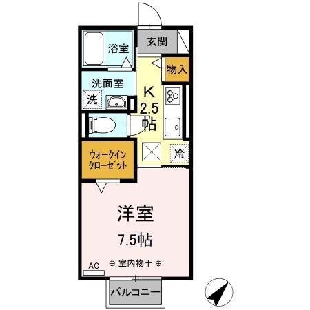 D-CHAMBRE S(1K/1階)の間取り写真