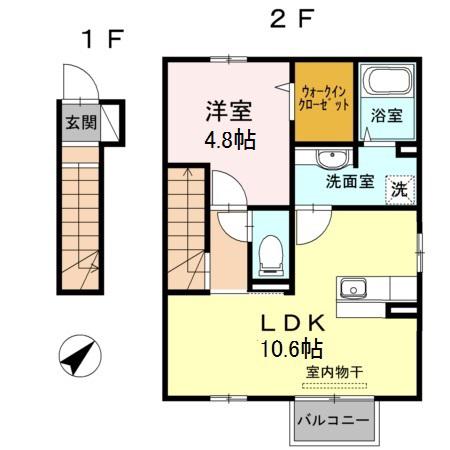 テロワール参番館(1LDK/2階)の間取り写真