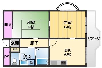 セントポリア岸和田(2DK/2階)の間取り写真