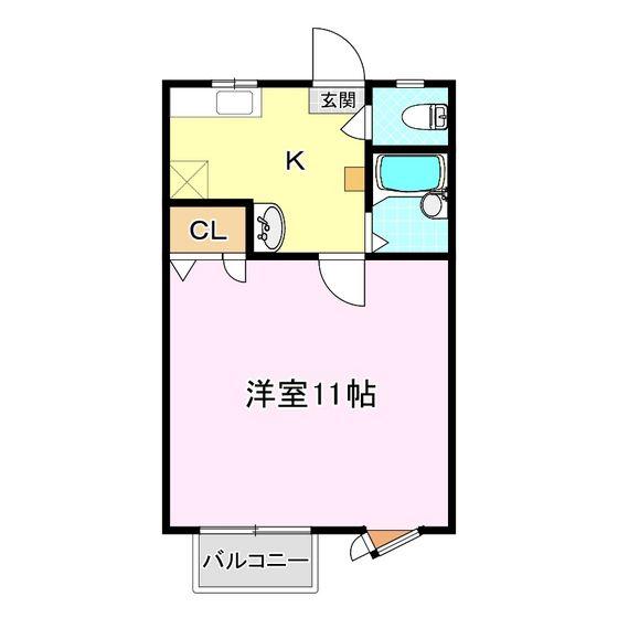 ラ・ヴィオン亀田B棟(1K/2階)の間取り写真