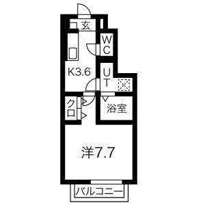プロパティー長町B(1K/1階)の間取り写真