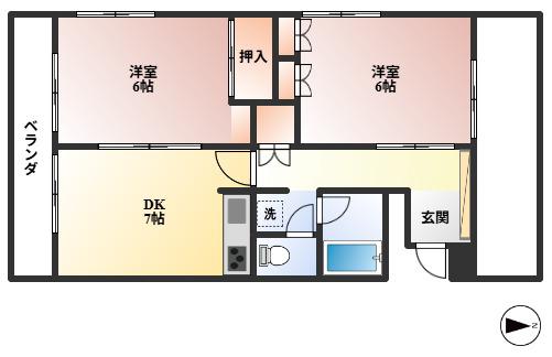 メゾン南桜塚(2DK/5階)の間取り写真