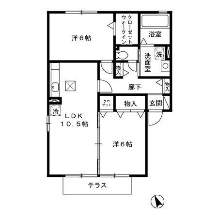ラフィネ・ドミール 弐番館(2LDK/1階)の間取り写真