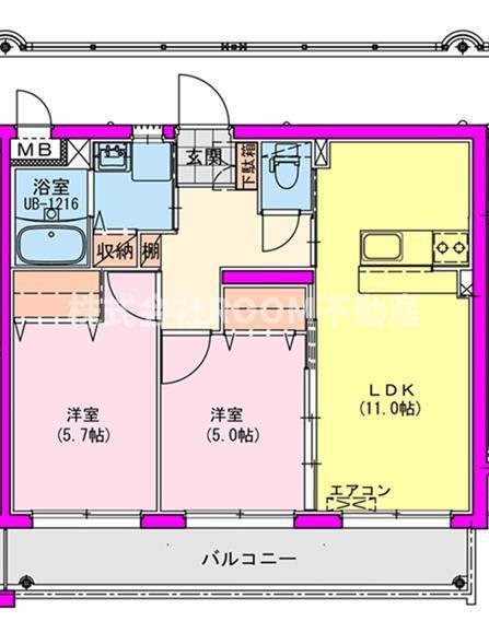 都城市中町マンション(2LDK/2階)の間取り写真