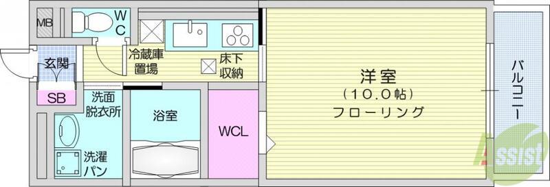 ボヌール SA(1K/1階)の間取り写真