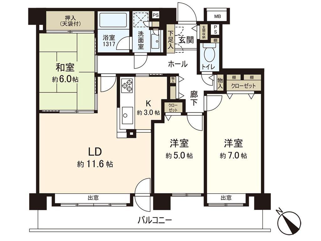 福住パーク・ホームズ(3LDK/2階)の間取り写真