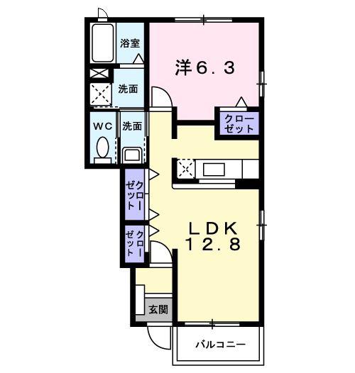 ポリッシュ(1LDK/1階)の間取り写真
