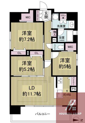 レジュールアッシュ谷町四丁目グランクラス(3LDK/13階)の間取り写真