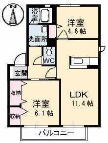 バリュージュサンヨーB棟(2LDK/2階)の間取り写真