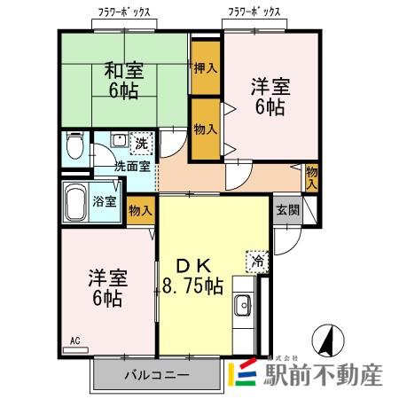 フラワーパークIII(3DK/2階)の間取り写真