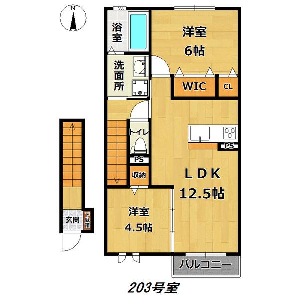 リヒトヴィラI棟(2LDK/2階)の間取り写真