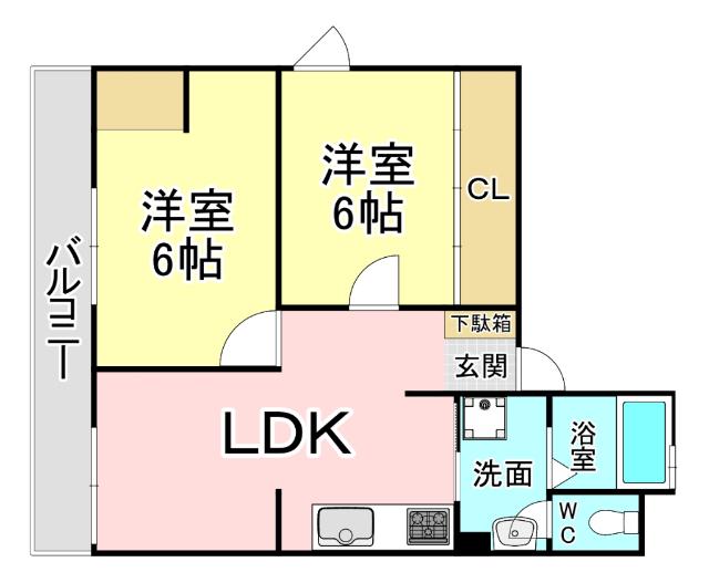 ロジエ城野(2LDK/5階)の間取り写真