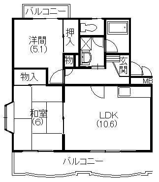 ソレアードII(2LDK/3階)の間取り写真