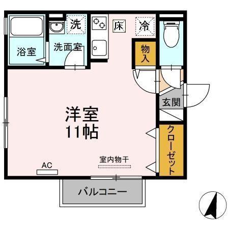 リベルテA棟(ワンルーム/1階)の間取り写真