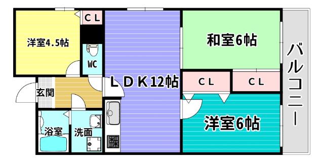 ドエル北堀江(3LDK/2階)の間取り写真