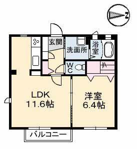 アン・ジュールC棟(1LDK/2階)の間取り写真
