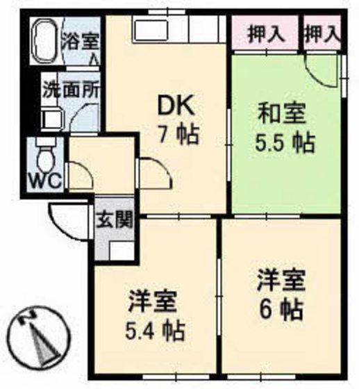 フレグランス中山台A棟(3DK/1階)の間取り写真