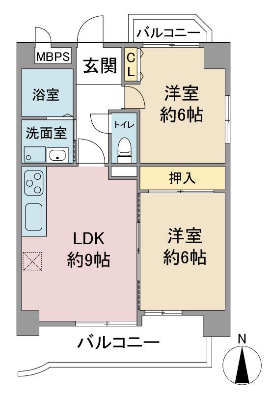 グランフィルドちくさ(2LDK/5階)の間取り写真
