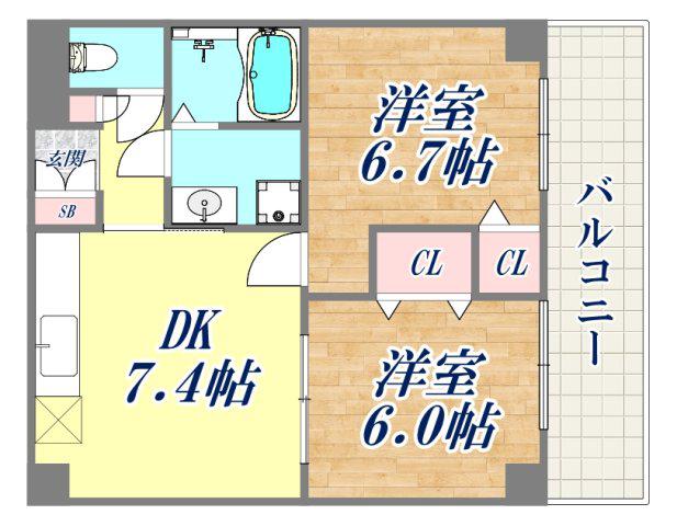 ルブニール西郷(2DK/4階)の間取り写真