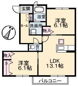 シャーメゾン ウィステリア B棟(2LDK/1階)の間取り写真